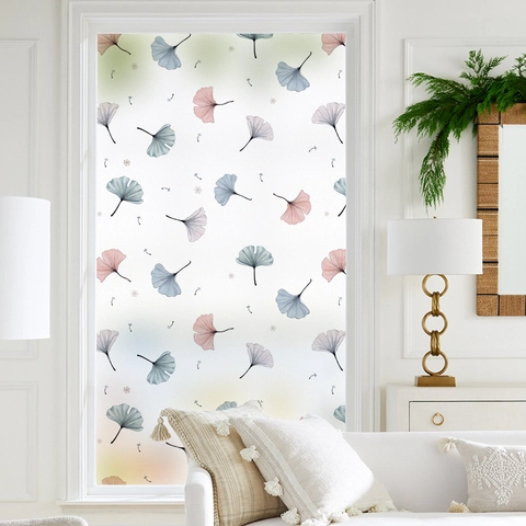 Matte Glasfensterfolie Ginkgoblatt Muster Sichtschutz Statisch Haftend Blickdichte Dekofolie Für Badezimmer Zuhause