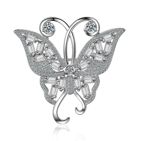 Elegante Spilla a Forma di Farfalla in Rame Con Intarsio in Zirconia Cubica e Strass per Donna Accessorio Gioielli Festa