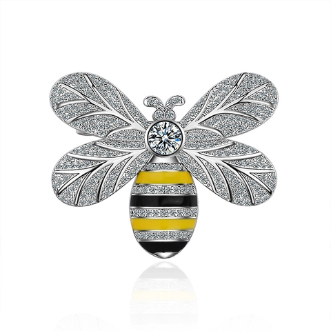Fashion Bee Brooch For Women Copper Micro Inlaid Zirconia Pin Yellow Black Enamel Animal Shape Breastpin Jewelry Gift