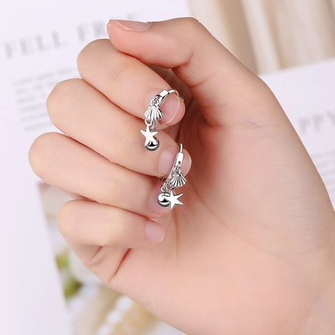 Orecchini a Cerchio Tema Oceano Stella Marina Conchiglia Con Perno in Argento Sterling 925 Oro Argento Placcato Donna