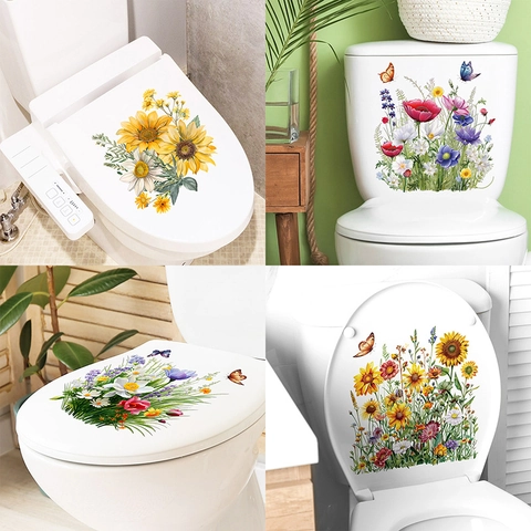 Blumen Schmetterling Toilettensitz Aufkleber PVC Wasserdicht Blumen Dekal Für Badezimmer Haus Deko Abnehmbarer Aufkleber