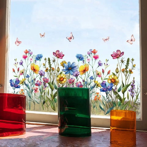 Aquarel Botanische Bloem Vlinder Muursticker PVC Waterdicht Plintsticker Voor Woonkamer Slaapkamer Huisdecoratie