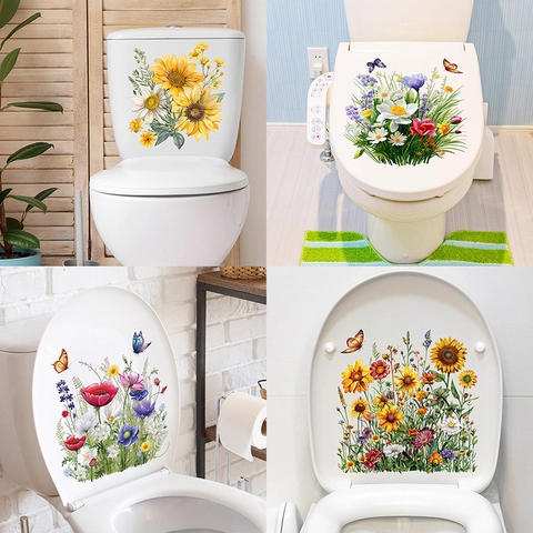 Blumen Schmetterling Toilettensitz Aufkleber PVC Wasserdicht Blumen Dekal Für Badezimmer Haus Deko Abnehmbarer Aufkleber