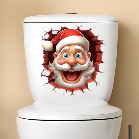 3D Weihnachten Weihnachtsmann Toilettenaufkleber Wasserdicht PVC Wandtattoo Für Badezimmer Zuhause Feiertag Party Dekoration
