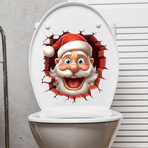3D Weihnachten Weihnachtsmann Toilettenaufkleber Wasserdicht PVC Wandtattoo Für Badezimmer Zuhause Feiertag Party Dekoration