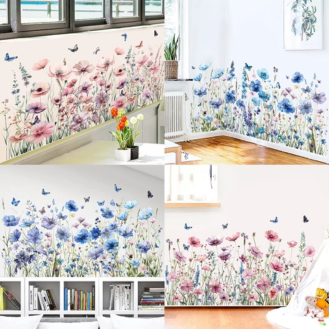 Aquarell Botanische Blume Schmetterling Wandtattoo Abnehmbare PVC Florale Aufkleber Für Wohnzimmer Schlafzimmer Home Decor