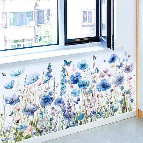 Aquarell Botanische Blume Schmetterling Wandtattoo Abnehmbare PVC Florale Aufkleber Für Wohnzimmer Schlafzimmer Home Decor