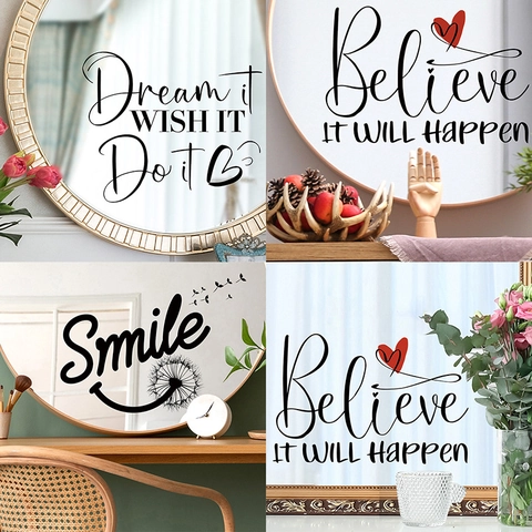 Adesivi Murali in PVC con Frasi Motivazionali in Inglese Decalcomanie Specchio Ispiratrici per Camera Bambini Dormitorio Casa