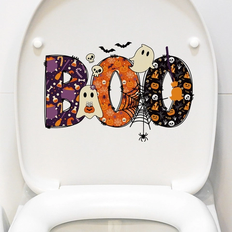 Halloween PVC Effrayant Citrouille Fantôme Chauve-souris Autocollants de Toilette Muraux Imperméable Amovible Déco Salle de Bain