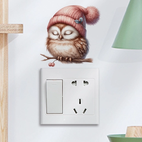 Cartoon Owl Switch Sticker Removable Cute Bird PVC Wall Decal For Bedroom Living Room Home Decor Art Mural DIY Decoration