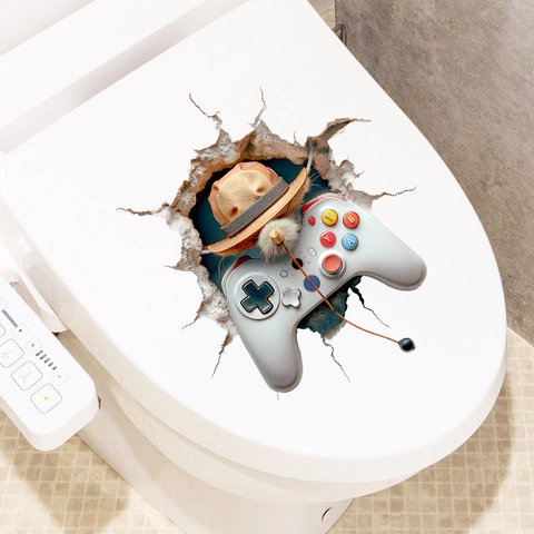Adesivo da Parete Gamepad 3D Effetto Muro Rotto Con Cappello da Cowboy Decalcomania in PVC Impermeabile per Bagno