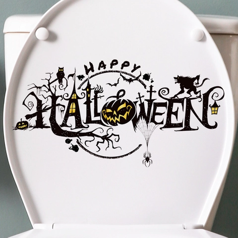 Halloween Wand Fenster Aufkleber Abnehmbare PVC Kürbis Geist Fledermaus Hexe Schloss Decals Für Party Haus Bad WC Deko