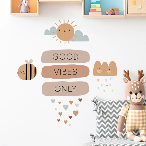 Bohemian Sun Cloud Bee Heart Wall Stickers Good Vibes Only Quote PVC Waterproof Decal For Kids Room Home Decor
