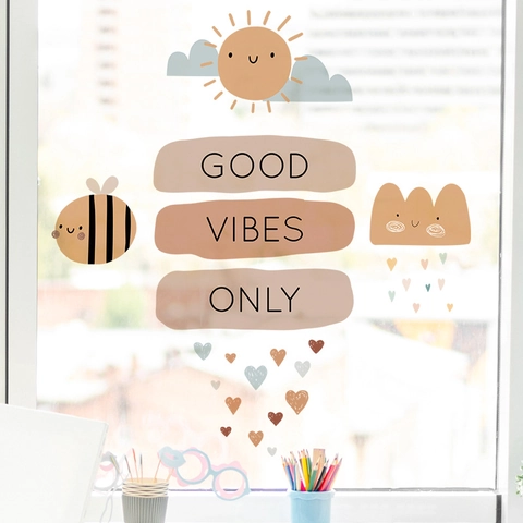 Bohemian Sun Cloud Bee Heart Wall Stickers Good Vibes Only Quote PVC Waterproof Decal For Kids Room Home Decor