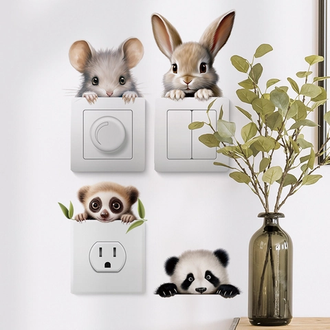 Pegatinas de Interruptor Animales Dibujos Animados Lindo Panda Tigre PVC Removible Para Decoración Habitación Infantil
