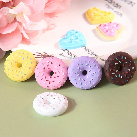 Resin Donut Heart Shape DIY Craft Pendants Colorful Miniature Food Cabochons For Phone Case Keychain Making Supplies
