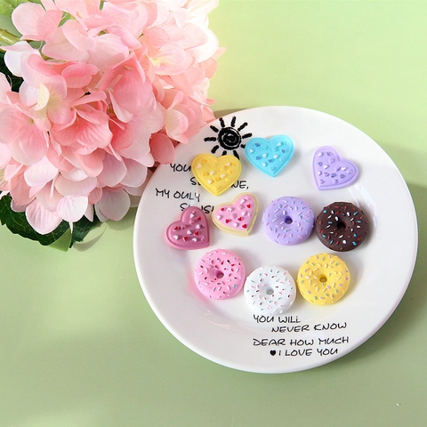 Resin Donut Heart Shape DIY Craft Pendants Colorful Miniature Food Cabochons For Phone Case Keychain Making Supplies