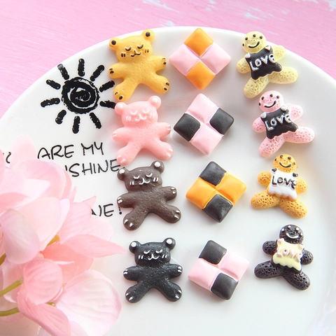 Simulated Resin DIY Accessories Cartoon Bear Cookie Gingerbread Man Charms Flatback Cabochon For Phone Case Hair Ornaments Decoration