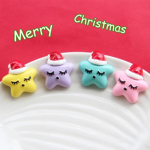 Cabochons en Résine Étoile Dessin Animé Noël Avec Bonnet de Noël pour Coque de Téléphone DIY Pinces à Cheveux Décorations Scrapbooking
