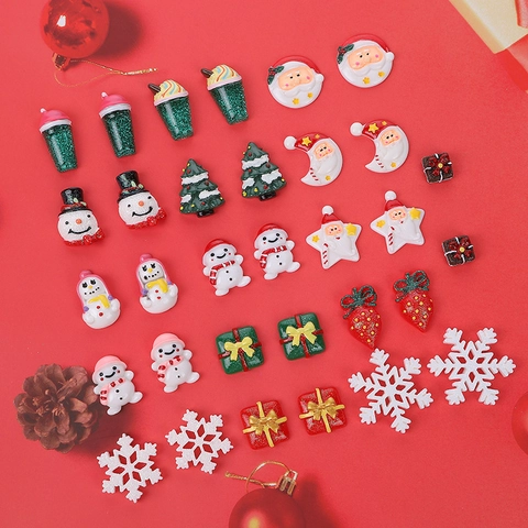Christmas Resin Flatback DIY Accessories Kit Santa Snowman Snowflake Christmas Tree For Phone Case Crafts Decoration