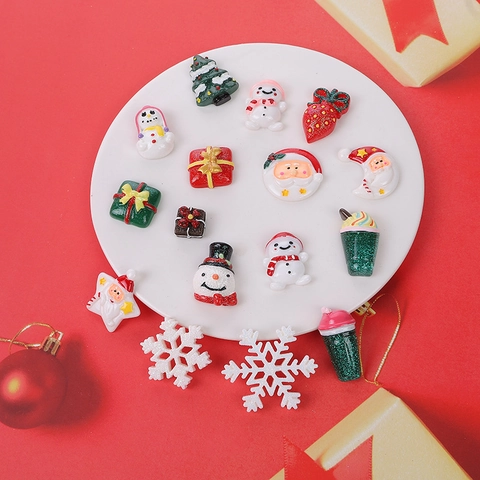 Christmas Resin Flatback DIY Accessories Kit Santa Snowman Snowflake Christmas Tree For Phone Case Crafts Decoration