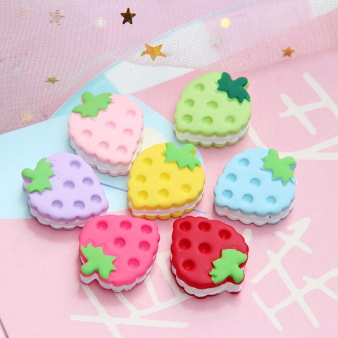 Simulation Strawberry Cookie Resin Charms Flatback DIY Craft For Phone Case Hair Accessories Scrapbooking Food Play Jewelry