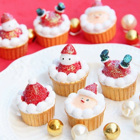 Adorno Miniatura Cupcake Navidad Resina Brillo Papá Noel Muñeco De Nieve Fresa Para Creación Joyería Decoración Festiva