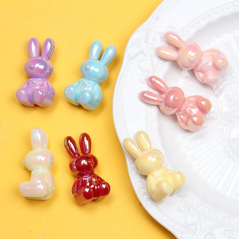 UV Plated Luminous Rabbit Shape Acrylic Loose Beads For DIY Bracelet Phone Chain Making Cute Animal Jewelry Accessories