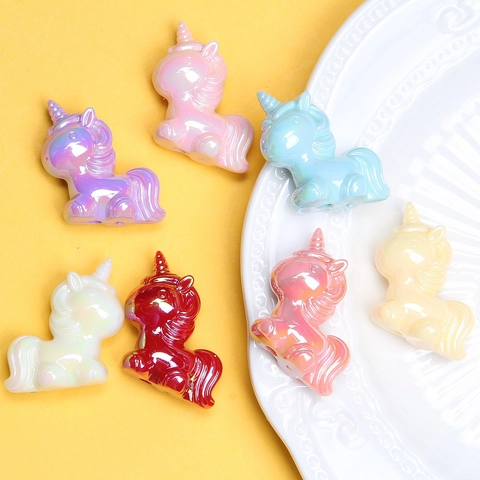 Künstliche Perles de Licorne en Acrylique Lumineuses Nacrées Irisées Couleurs Bonbon Künstliche Perles d'Espacement pour Fabrication de Bijoux DIY