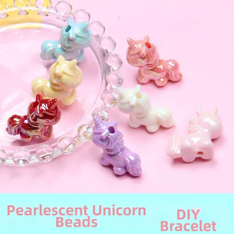 Künstliche Perles de Licorne en Acrylique Lumineuses Nacrées Irisées Couleurs Bonbon Künstliche Perles d'Espacement pour Fabrication de Bijoux DIY