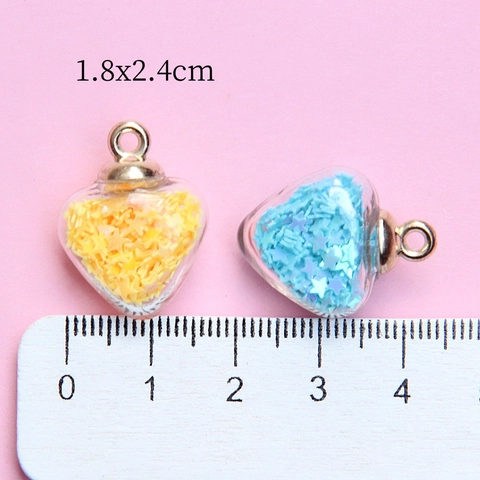 Heart Shaped Glass Ball Pendant With Star Sequins Quicksand For DIY Necklace Bracelet Jewelry Making Accessory For Women