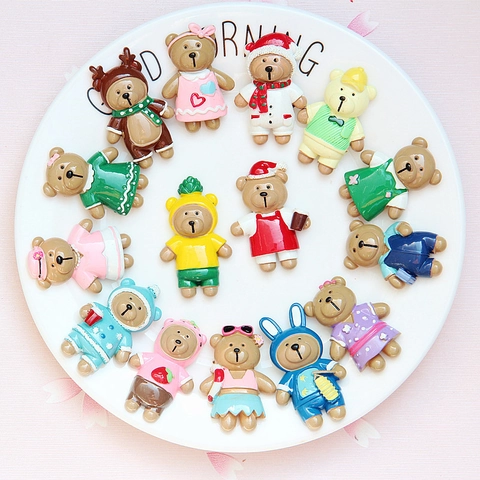 Cartoon Bear Resin Charms DIY Phone Case Accessories Miniature Flatback Christmas Santa Reindeer Strawberry Bear Resin Decoration