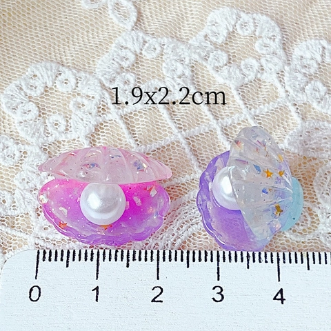 Breloques Coquillages en Résine 3D Avec Perle Artificielle Paillettes Couleurs Dégradées pour Coque de Téléphone DIY Pince à Cheveux Accessoires de Bricolage