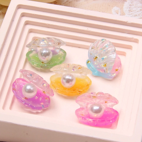 Breloques Coquillages en Résine 3D Avec Perle Artificielle Paillettes Couleurs Dégradées pour Coque de Téléphone DIY Pince à Cheveux Accessoires de Bricolage