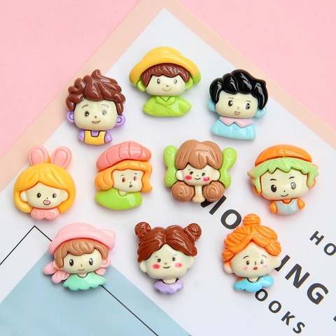 Schattige Cartoon Jongen Meisje Hars Charms Voor DIY Haarspeld Telefoonhoesje Decoratie Flatback Hars Accessoires Knutselspullen Cadeau