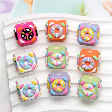 Donut Muster Würfel Harz Lose Perlen Für DIY Armband Halskette Telefon Kette Hand Bemalt Handwerk Zubehör