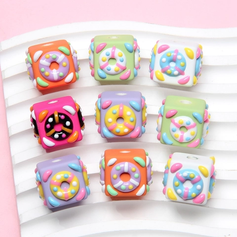 Donut Muster Würfel Harz Lose Perlen Für DIY Armband Halskette Telefon Kette Hand Bemalt Handwerk Zubehör