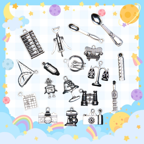 Vintage Antique Silver Alloy Miniature Pendants For DIY Jewelry Making Retro Abacus Camera Ruler Lamp Charms For Necklaces Bracelet Decoration