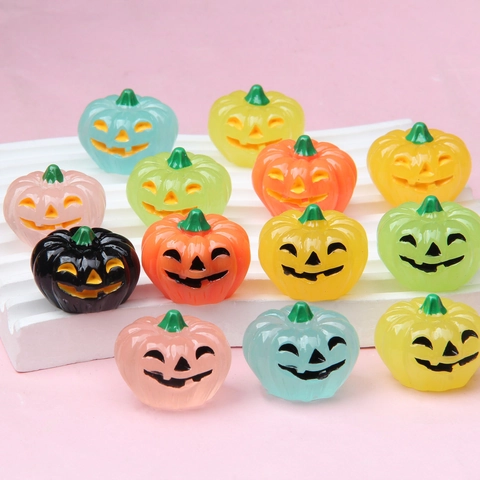 Ornamenti di Zucca in Resina Luminosa di Halloween DIY Artigianato Fluorescente Miniatura Jack-O-Lantern per Accessori Festa