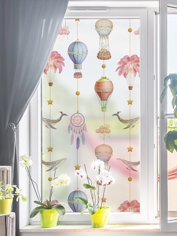 Statisch Haftende Fensterfolie Matte Sichtschutz Glasaufkleber Cartoon Wal Heißluftballon Wasserdichte PVC Folie Für Badezimmer