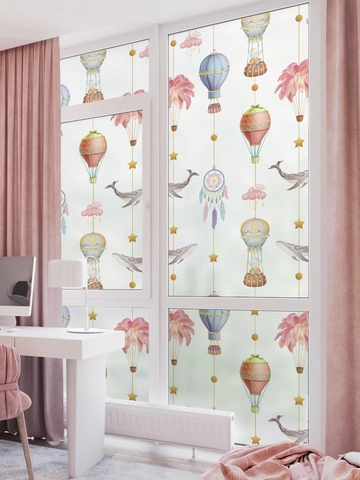Statisch Haftende Fensterfolie Matte Sichtschutz Glasaufkleber Cartoon Wal Heißluftballon Wasserdichte PVC Folie Für Badezimmer