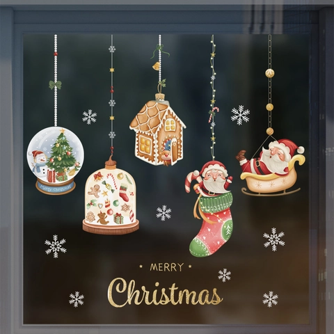 Weihnachten Fensteraufkleber Weihnachtsmann Schneemann Lebkuchenhaus PVC Statisch Haftend Aufkleber Laden Haus Deko