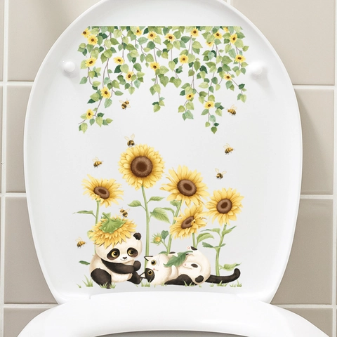 Sunflower Cartoon Panda Cat Toilet Lid Sticker PVC Waterproof Self Adhesive Bathroom Decor Decal For Home Toilet Cover