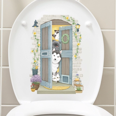 Süßer Tier Peeking 3D Toilettenaufkleber PVC Wasserdicht Cartoon Hund Katze Wandaufkleber Für Badezimmer Wohnkultur Selbstklebend
