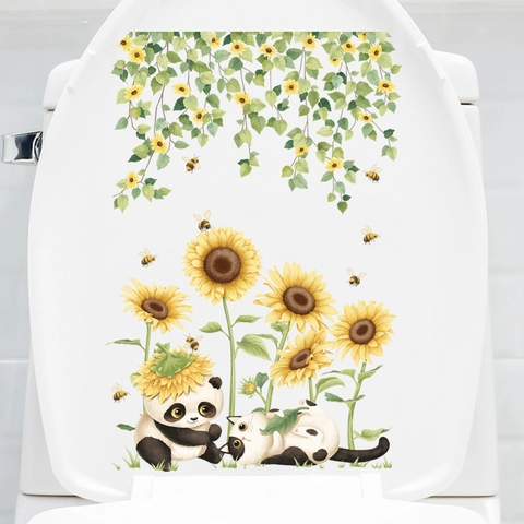 Sunflower Cartoon Panda Cat Toilet Lid Sticker PVC Waterproof Self Adhesive Bathroom Decor Decal For Home Toilet Cover