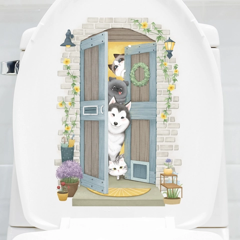 Süßer Tier Peeking 3D Toilettenaufkleber PVC Wasserdicht Cartoon Hund Katze Wandaufkleber Für Badezimmer Wohnkultur Selbstklebend