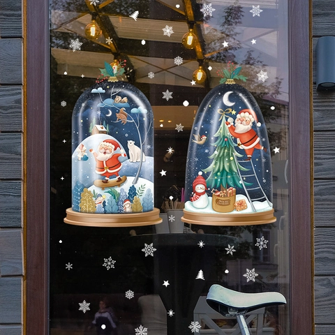 Weihnachten Fensterbilder Statische PVC Aufkleber Weihnachtsmann Weihnachtsbaum Schneeflocken Wiederverwendbare Glas Deko
