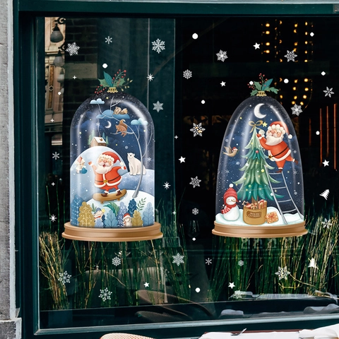 Weihnachten Fensterbilder Statische PVC Aufkleber Weihnachtsmann Weihnachtsbaum Schneeflocken Wiederverwendbare Glas Deko