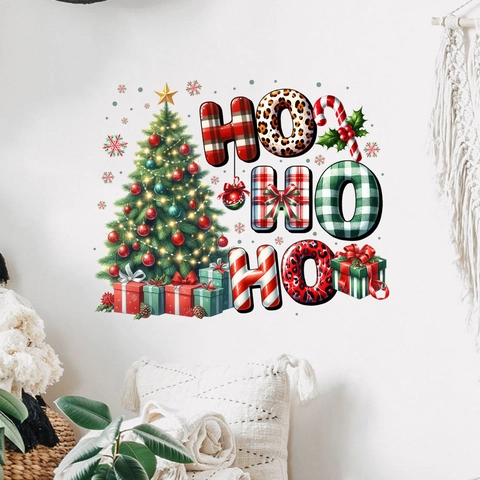 Kerstboom Muursticker HO HO HO Letters Verwijderbare PVC Decal Voor Woonkamer Slaapkamer Venster Kerstmis Decor