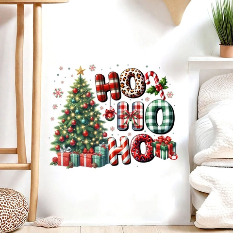 Kerstboom Muursticker HO HO HO Letters Verwijderbare PVC Decal Voor Woonkamer Slaapkamer Venster Kerstmis Decor